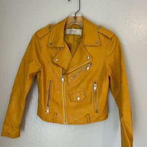 Zara Basic Outerwear Faux Leather Yellow XS Lined Jacket